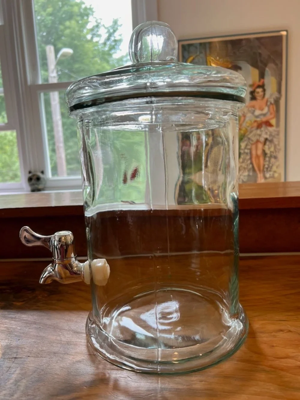 Vintage Large Glass Beverage Dispenser Jar with Lid and Spigot